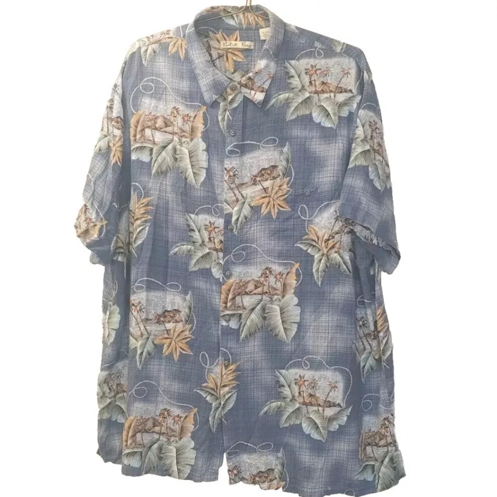 Batik Bay Hawaiian Shirt Men 3XLT Beach Tropical Palm Trees Blue Button Front